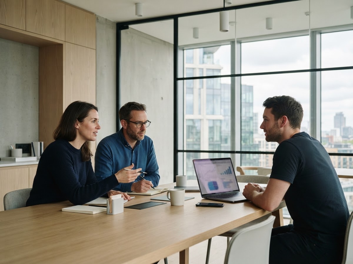 Falcon Anlagics analysts reviewing data models in a working office environment